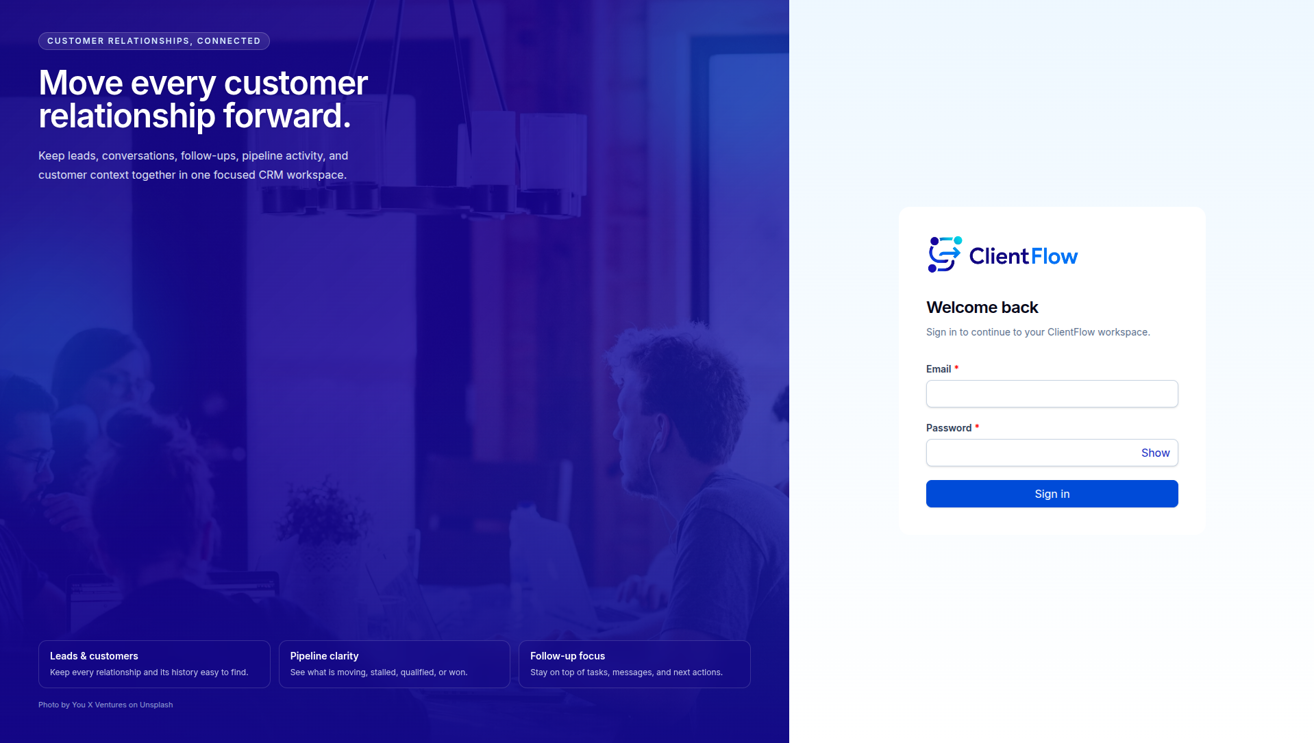 ClientFlow CRM project screenshot